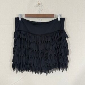Grace Element Black Pleated Fringe Tiered Mini Skirt Womens Size Medium Side Zip